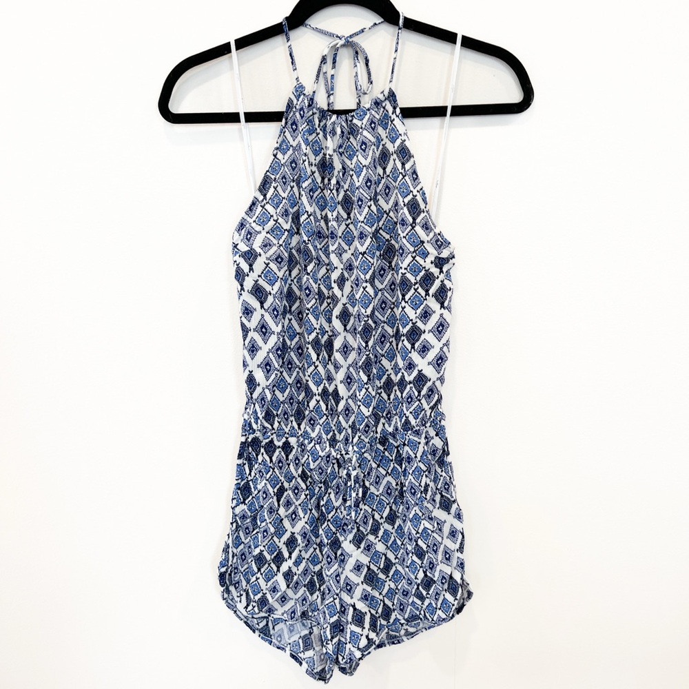 Lulu's Navy and White Patterned Halter Romper Women’s Small